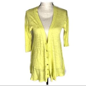 Free People XS cardigan neon yellow top stud button thin statement pop